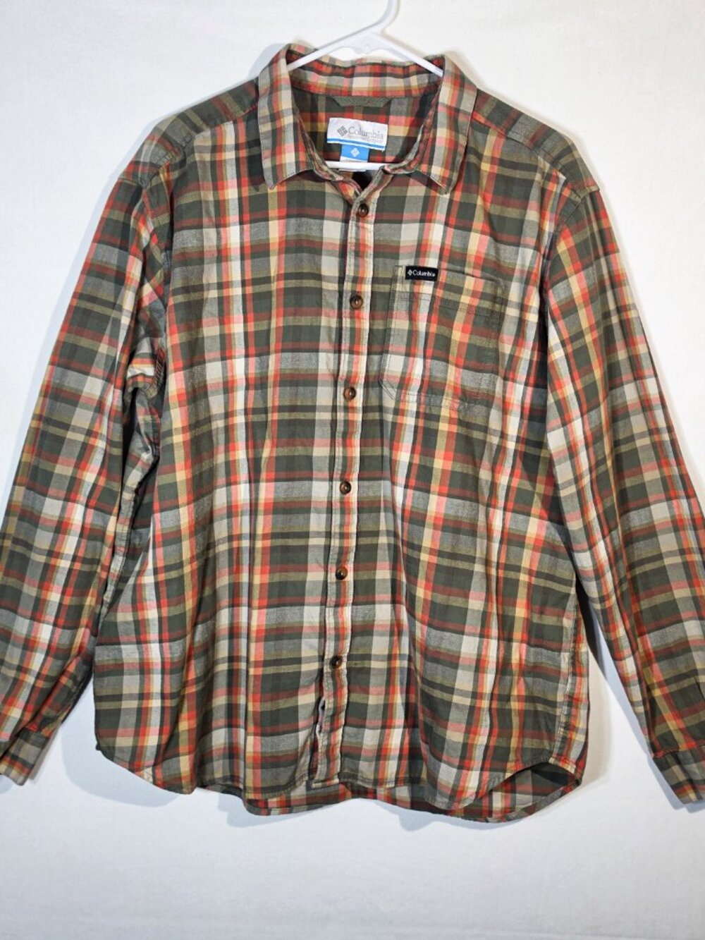 Columbia Men's XL Plaid Flannel Cotton Button-Up Shirt Pockets Point Collar